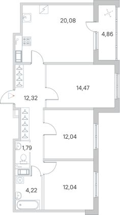 Продажа 3-комнатной квартиры 79,4 м², 4/5 этаж