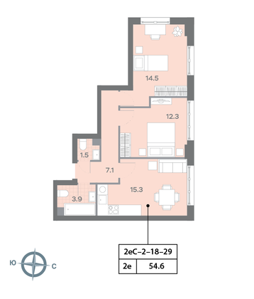 Продажа 2-комнатной квартиры 54,7 м², 22/32 этаж
