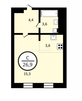 Продажа 1-комнатной квартиры 26,9 м², 5/22 этаж