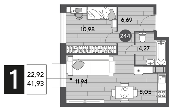 Продажа 1-комнатной квартиры 41,9 м², 14/15 этаж