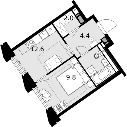 32,8 м², 1-комн. квартира, 14/22 этаж