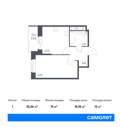 32,6 м², 1-комн. квартира, 6/11 этаж