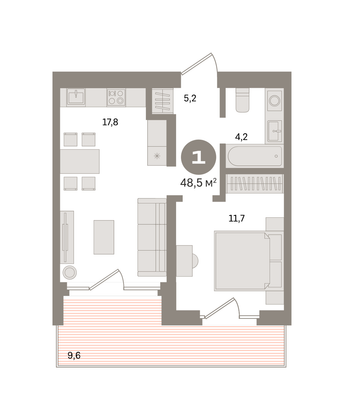 Продажа 1-комнатной квартиры 48,5 м², 6/24 этаж