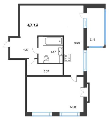 Продажа 1-комнатной квартиры 51,8 м², 7/12 этаж