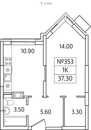 Продажа 1-комнатной квартиры 37,3 м², 11/25 этаж
