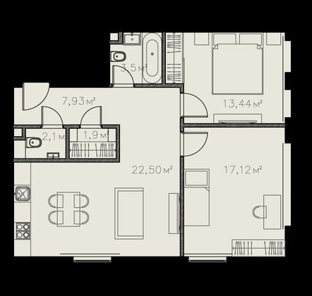 72,7 м², 3-комн. квартира, 5/5 этаж