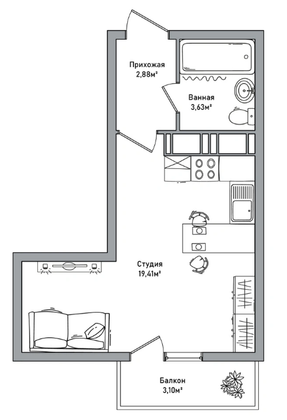 Продажа квартиры-студии 26,9 м², 12/18 этаж