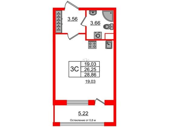 Продажа квартиры-студии 26,3 м², 1/9 этаж