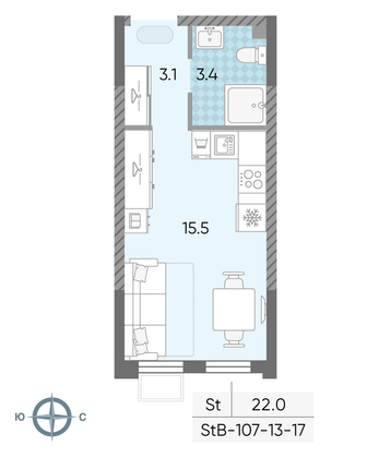 Продажа квартиры-студии 22 м², 14/24 этаж