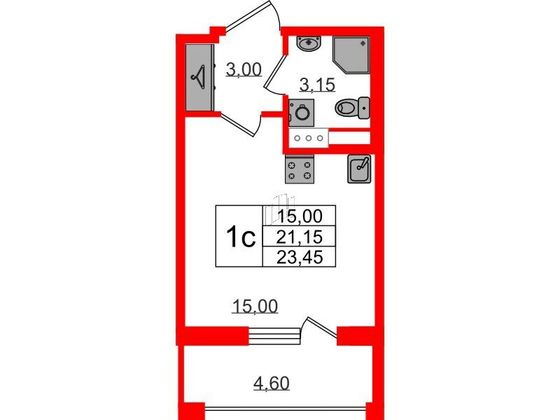 Продажа квартиры-студии 21,1 м², 8/12 этаж