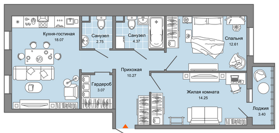 67 м², 3-комн. квартира, 1/8 этаж