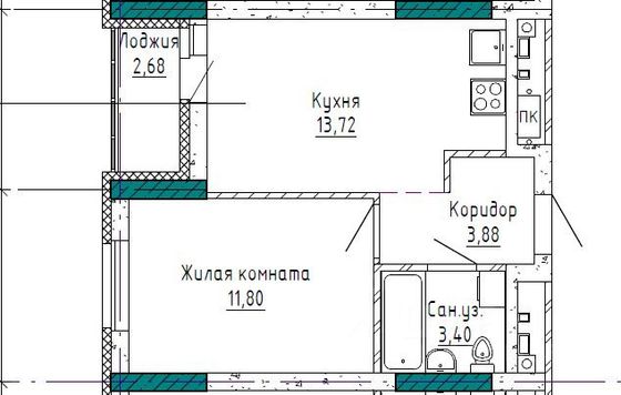 Продажа 1-комнатной квартиры 34,1 м², 9/18 этаж