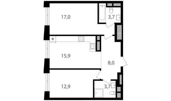 Продажа 2-комнатной квартиры 61,2 м², 9/26 этаж