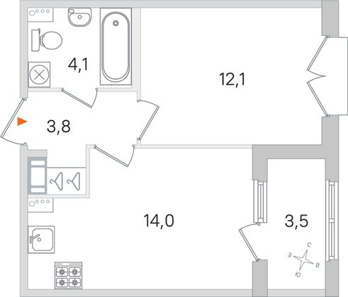 Продажа 1-комнатной квартиры 35,8 м², 2/4 этаж