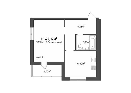 Продажа 1-комнатной квартиры 42,2 м², 3/10 этаж
