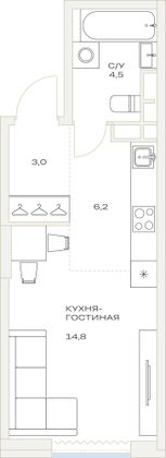 Продажа квартиры-студии 29,5 м², 8/23 этаж