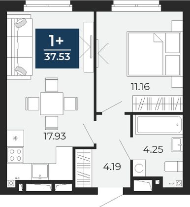 37,5 м², 1-комн. квартира, 22/24 этаж