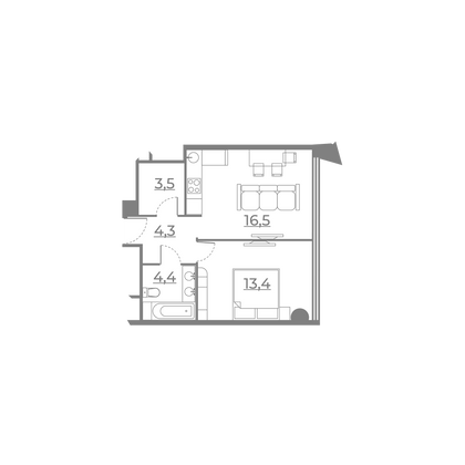 42 м², 1-комн. квартира, 19/21 этаж