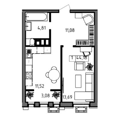 Продажа 1-комнатной квартиры 44,2 м², 23/23 этаж