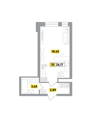 Продажа квартиры-студии 26,2 м², 2 этаж