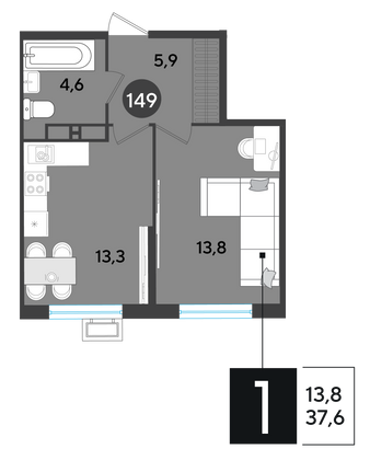 Продажа 1-комнатной квартиры 37,6 м², 16/18 этаж