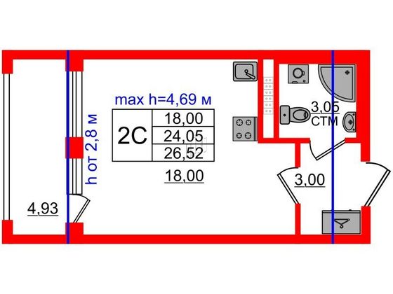 Продажа квартиры-студии 24 м², 4/4 этаж