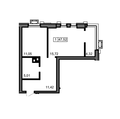 47,5 м², 1-комн. квартира, 2/23 этаж