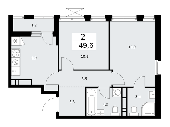49,6 м², 2-комн. квартира, 14/18 этаж