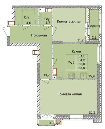 Продажа 2-комнатной квартиры 66 м², 3/18 этаж