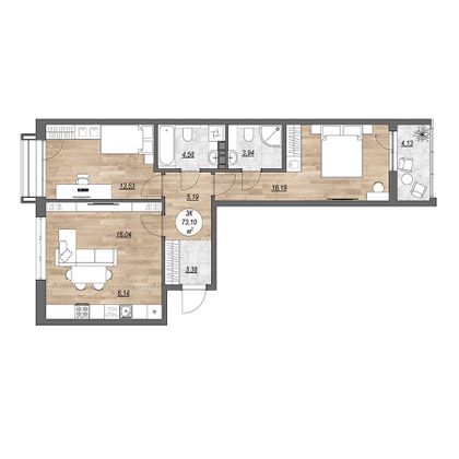 Продажа 3-комнатной квартиры 73,1 м², 7/10 этаж