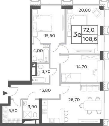 108,6 м², 4-комн. квартира, 41/52 этаж