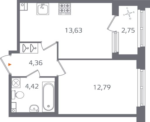 Продажа 1-комнатной квартиры 36,6 м², 3/17 этаж
