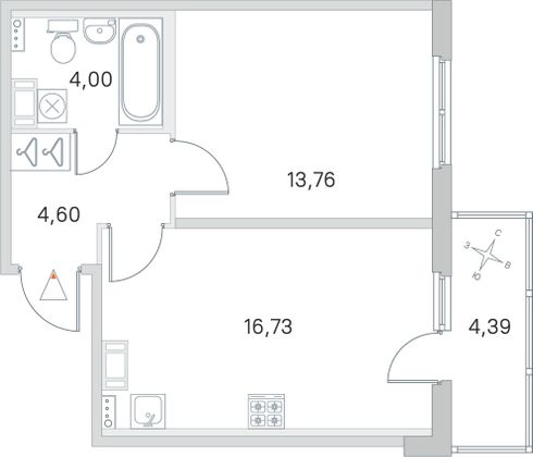 Продажа 1-комнатной квартиры 40,4 м², 2/4 этаж