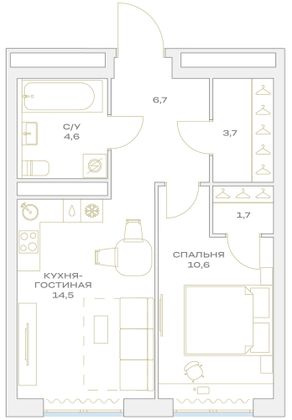 Продажа 1-комнатной квартиры 41,8 м², 21/23 этаж