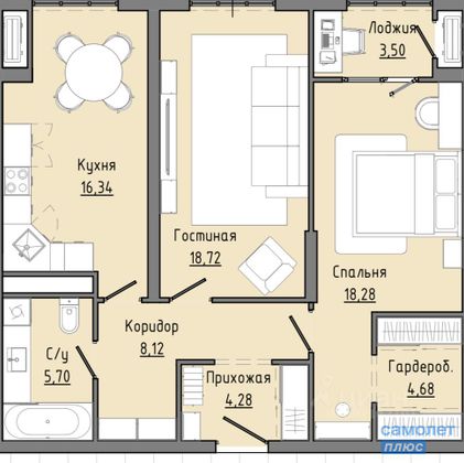 Продажа 2-комнатной квартиры 77,9 м², 10/22 этаж