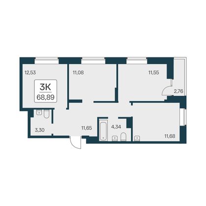 68,9 м², 3-комн. квартира, 2/23 этаж