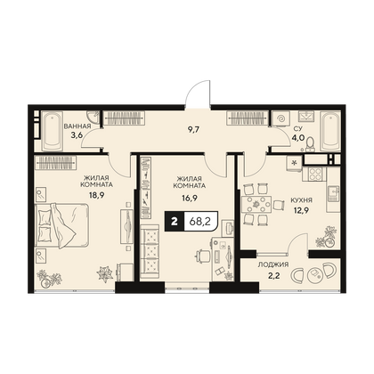 Продажа 2-комнатной квартиры 68,2 м², 3/15 этаж