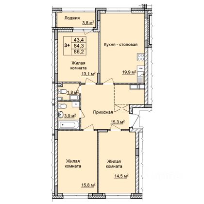 Аренда 3-комнатной квартиры 85,3 м², 12/17 этаж