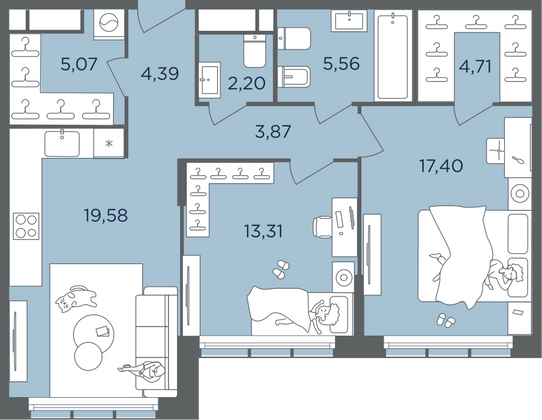 Продажа 2-комнатной квартиры 76 м², 40/41 этаж