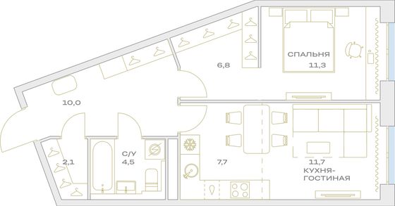 Продажа 2-комнатной квартиры 54,1 м², 10/23 этаж