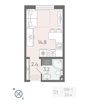 Продажа квартиры-студии 20,4 м², 7/22 этаж