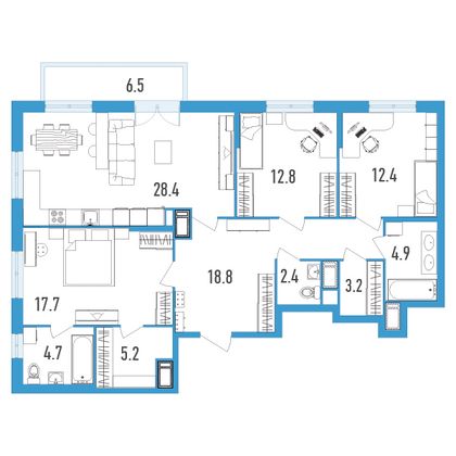 Продажа 3-комнатной квартиры 112,5 м², 7/18 этаж