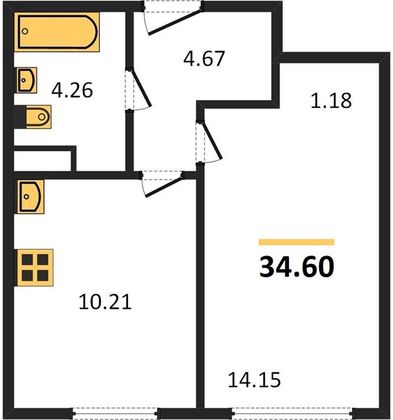 Продажа 1-комнатной квартиры 34,6 м², 10/14 этаж