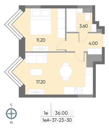 Продажа 1-комнатной квартиры 36 м², 29/30 этаж