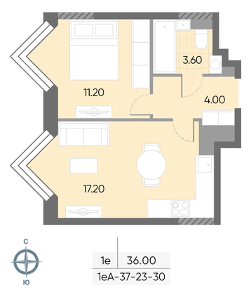 Продажа 1-комнатной квартиры 36 м², 30/30 этаж