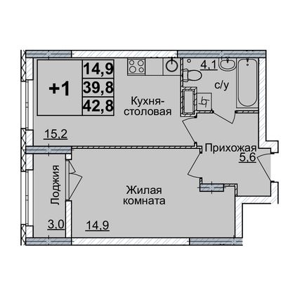 Продажа 1-комнатной квартиры 42 м², 7/20 этаж