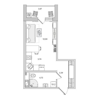 Продажа квартиры-студии 32 м², 3/14 этаж