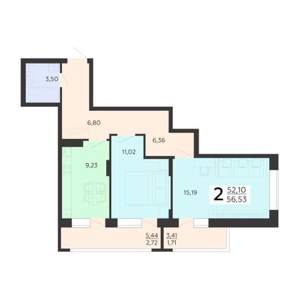 Продажа 2-комнатной квартиры 56,5 м², 3/18 этаж