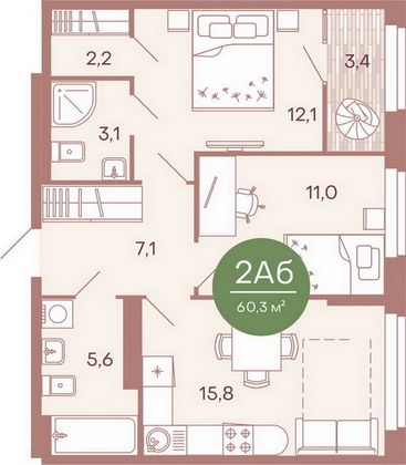 Продажа 2-комнатной квартиры 60,3 м², 6/17 этаж