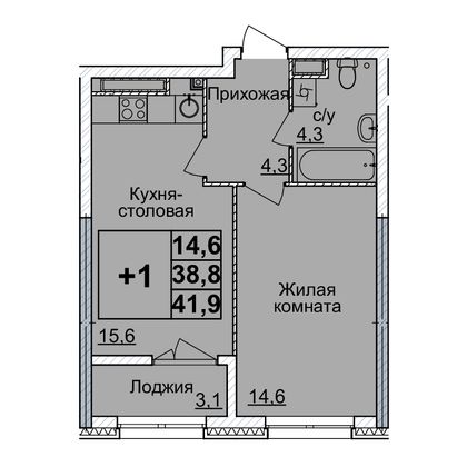 Продажа 1-комнатной квартиры 41 м², 20/24 этаж